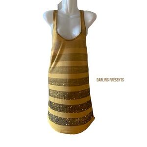 Free People We The Free Stud Strip Long Tank Top Women Color Mustard Size S